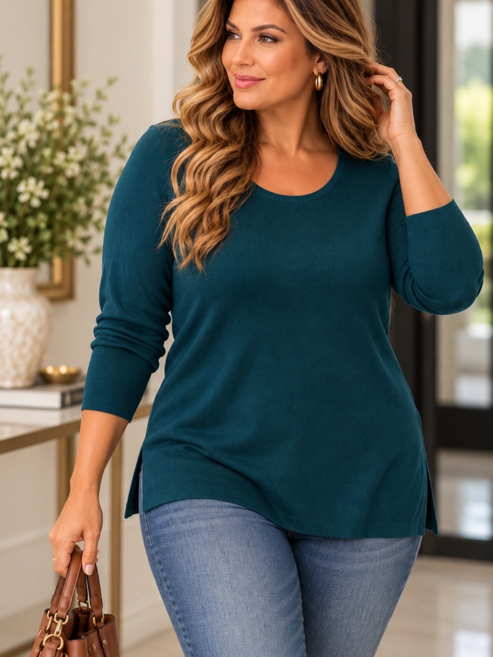Teal Crewneck Women's Sweater